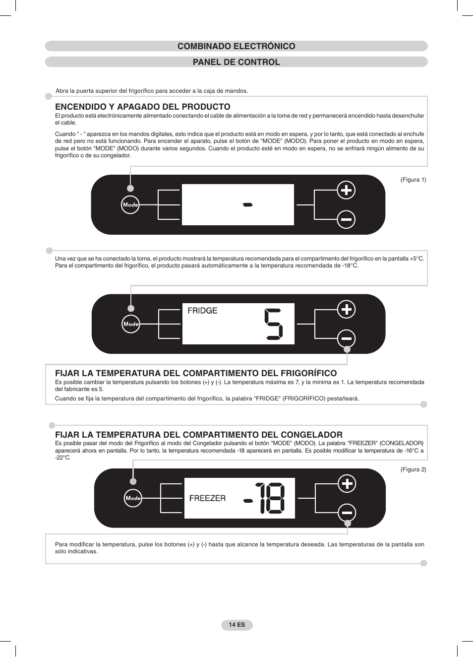 Combinado electrónico panel de control, Encendido y apagado del producto | Candy CDMI 3755 E User Manual | Page 14 / 44