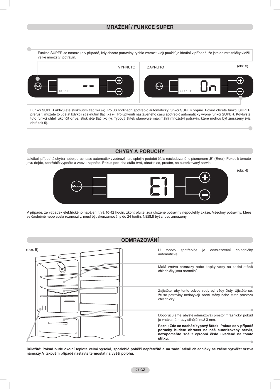 Odmrazování | Candy CDMI 3755 E User Manual | Page 27 / 44