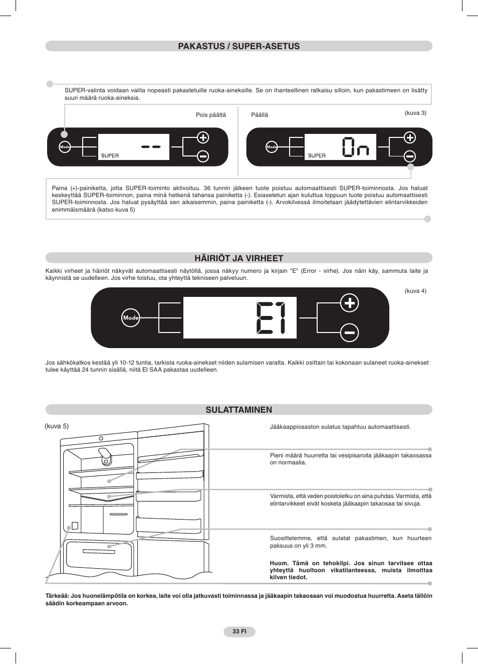 Sulattaminen | Candy CDMI 3755 E User Manual | Page 33 / 44