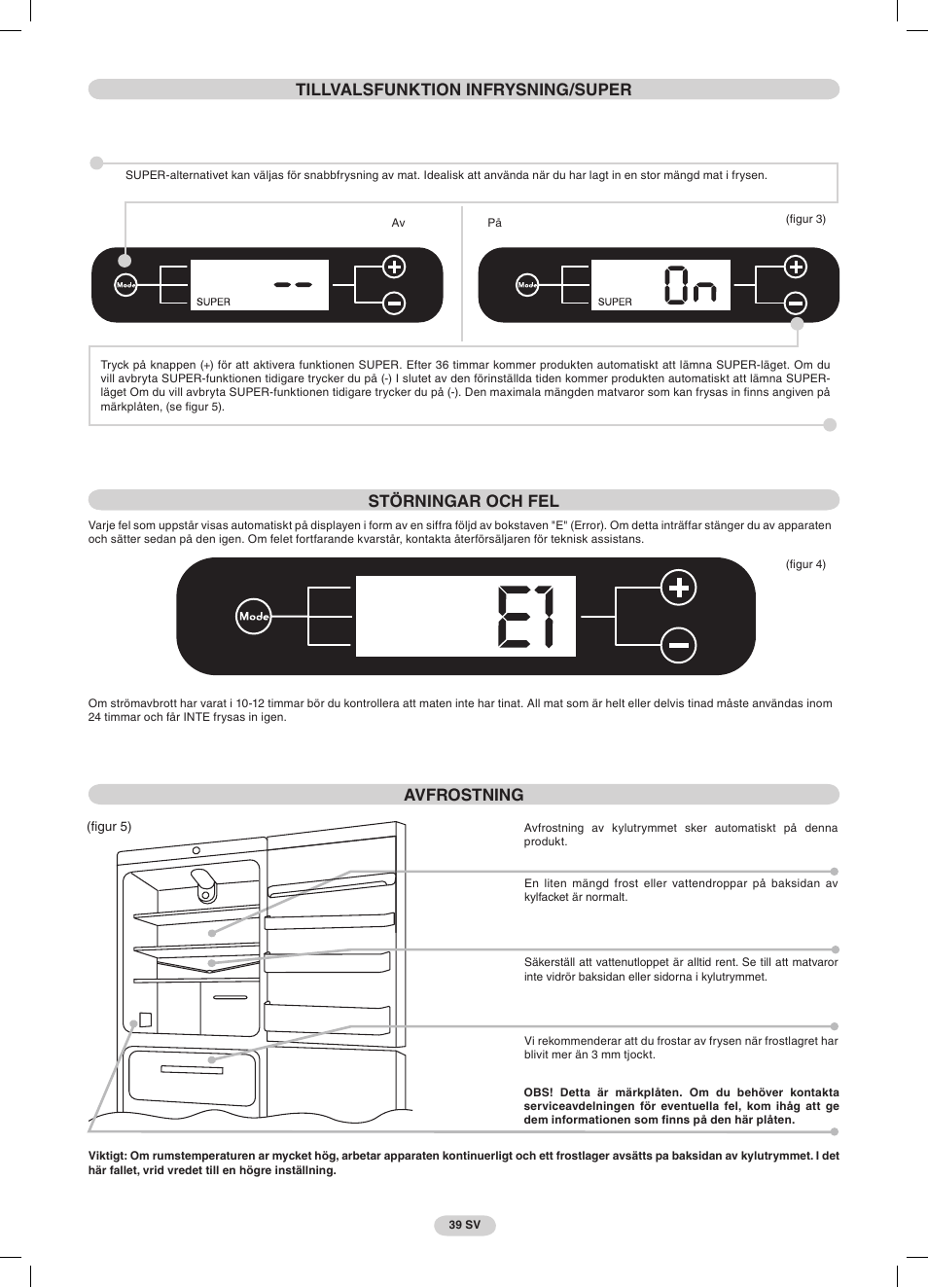 Avfrostning | Candy CDMI 3755 E User Manual | Page 39 / 44