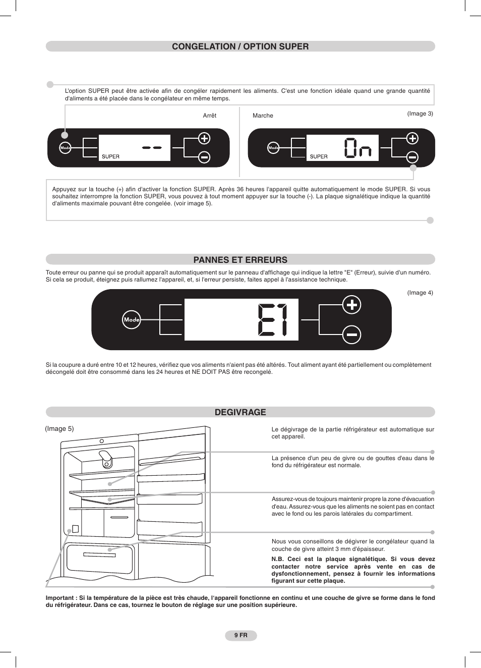 Degivrage | Candy CDMI 3755 E User Manual | Page 9 / 44