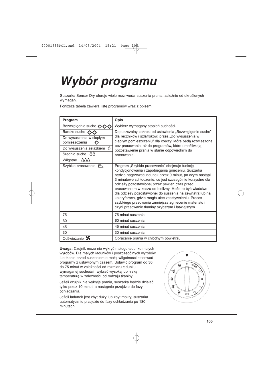 Wybór programu | Candy AB CDC 779 XT SY User Manual | Page 105 / 128