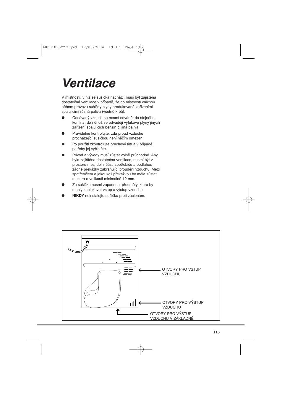 Ventilace | Candy AB CDC 779 XT SY User Manual | Page 115 / 128