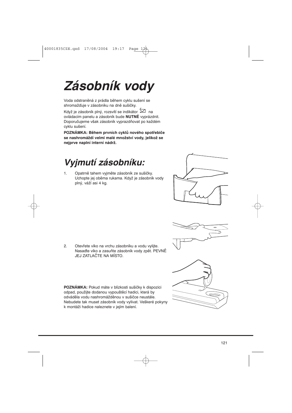 Zásobník vody, Vyjmutí zásobníku | Candy AB CDC 779 XT SY User Manual | Page 121 / 128