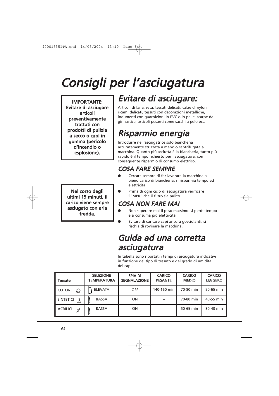 Eev viitta arre e d dii a asscciiu ug ga arre e, Rriissp pa arrm miio o e en ne errg giia a | Candy AB CDC 779 XT SY User Manual | Page 64 / 128