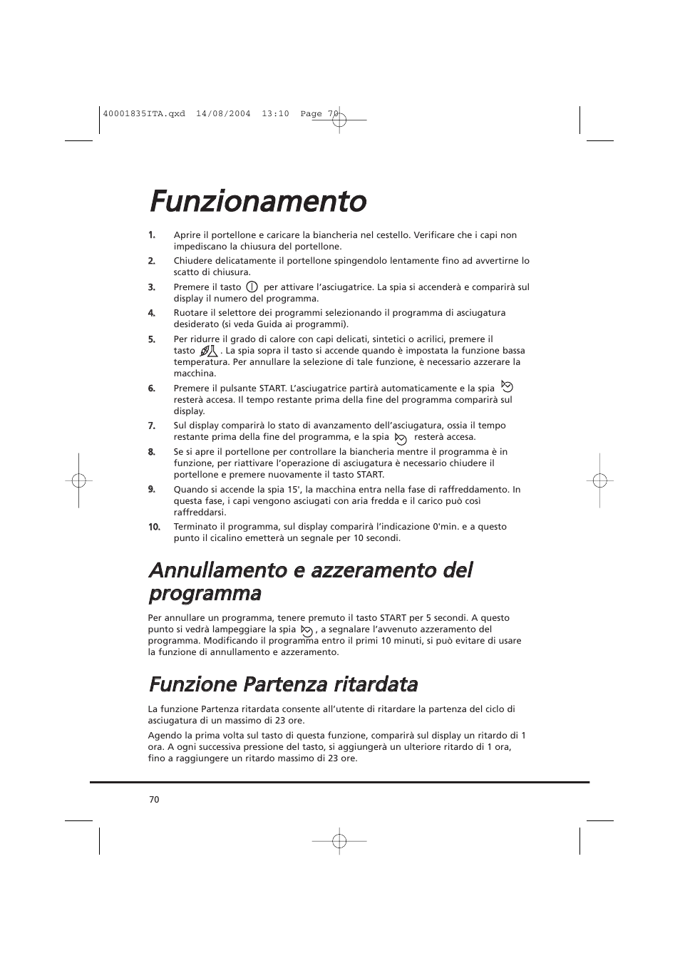 Ffu un nz ziio on na am me en ntto o | Candy AB CDC 779 XT SY User Manual | Page 70 / 128