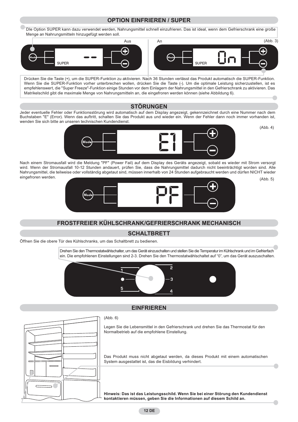 Opzione super einfrieren | Candy CNF 4055 A User Manual | Page 12 / 44