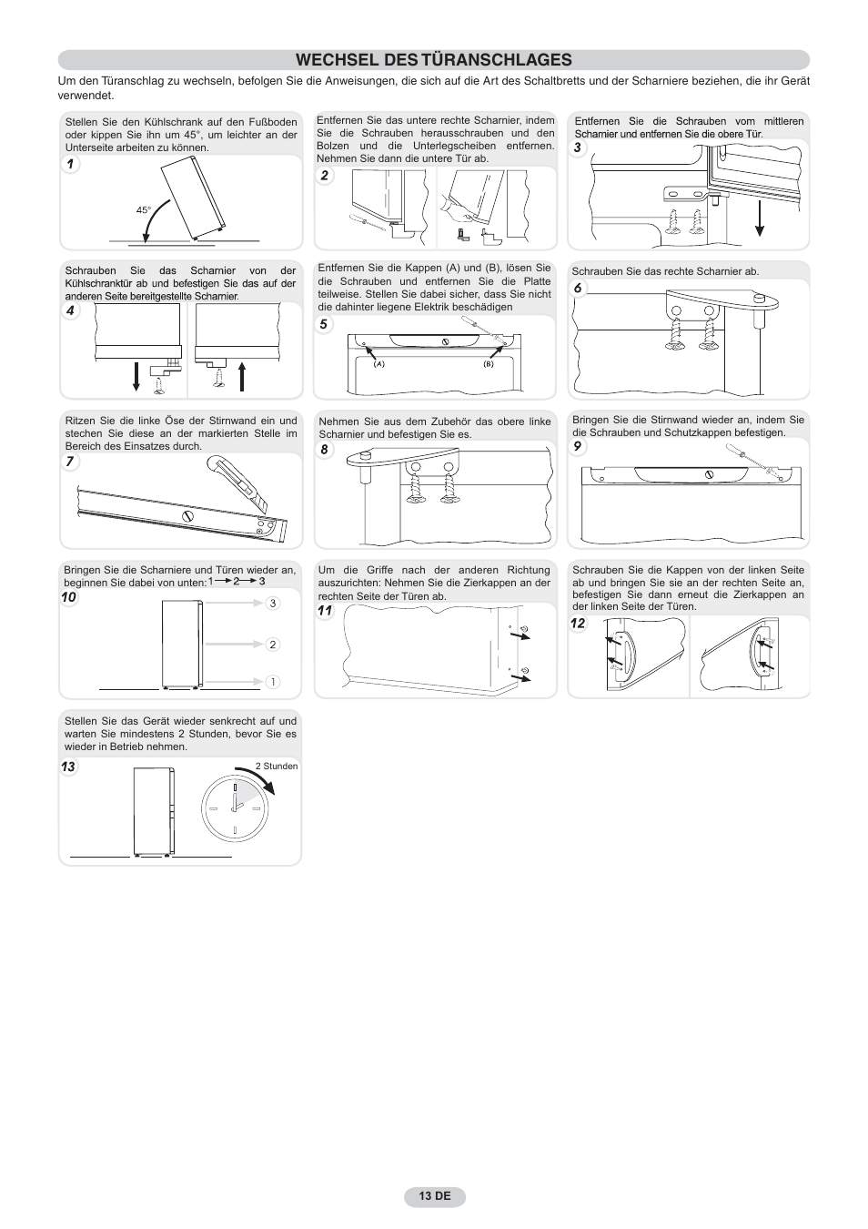Wechsel des türanschlages | Candy CNF 4055 A User Manual | Page 13 / 44
