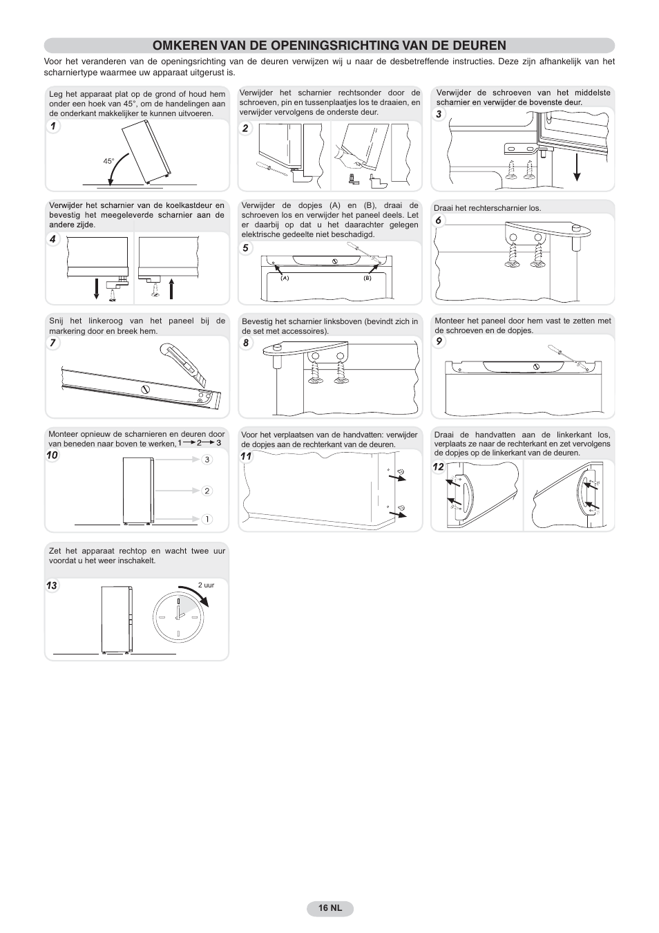 Omkeren van de openingsrichting van de deuren | Candy CNF 4055 A User Manual | Page 16 / 44