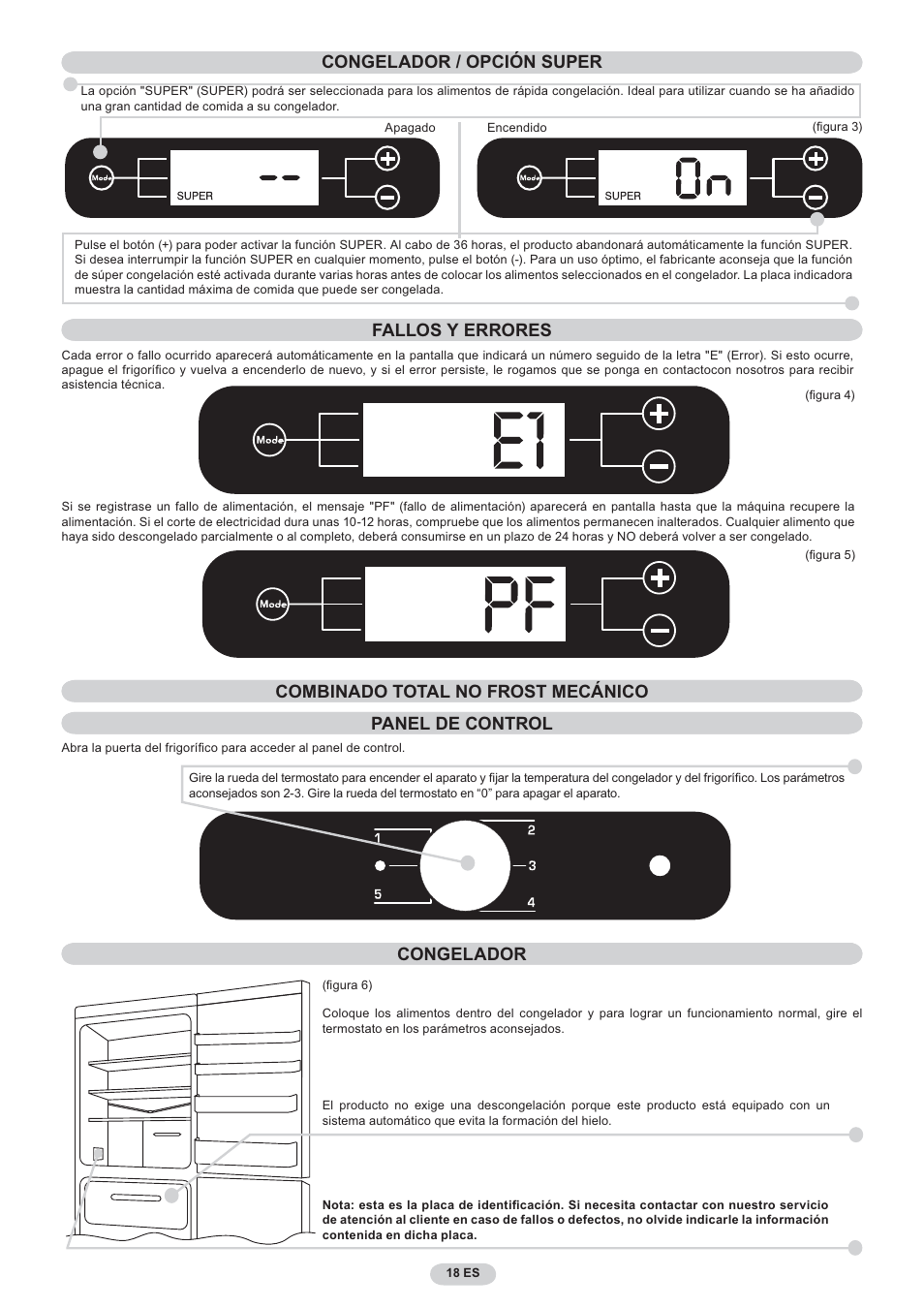 Opzione super congelador | Candy CNF 4055 A User Manual | Page 18 / 44
