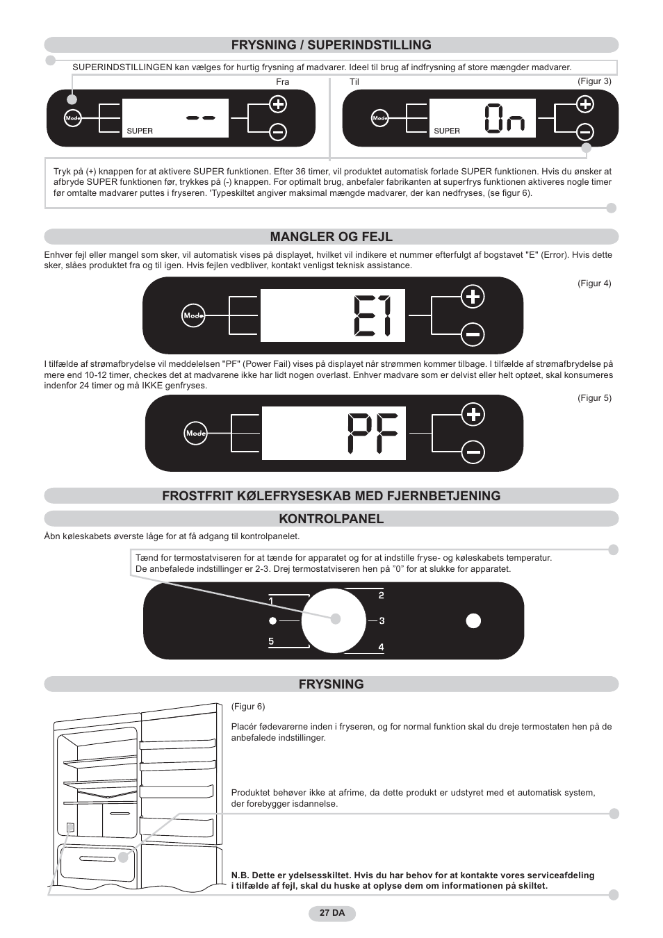 Opzione super frysning | Candy CNF 4055 A User Manual | Page 27 / 44