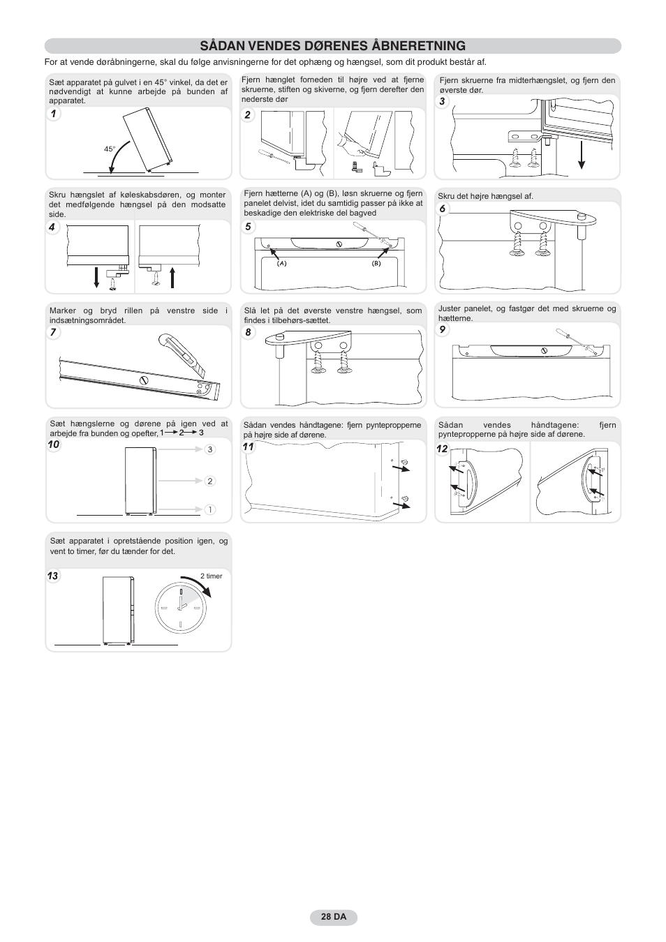 Sådan vendes dørenes åbneretning | Candy CNF 4055 A User Manual | Page 28 / 44