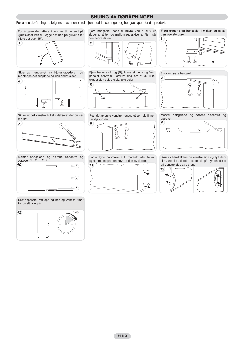 Snuing av døråpningen | Candy CNF 4055 A User Manual | Page 31 / 44