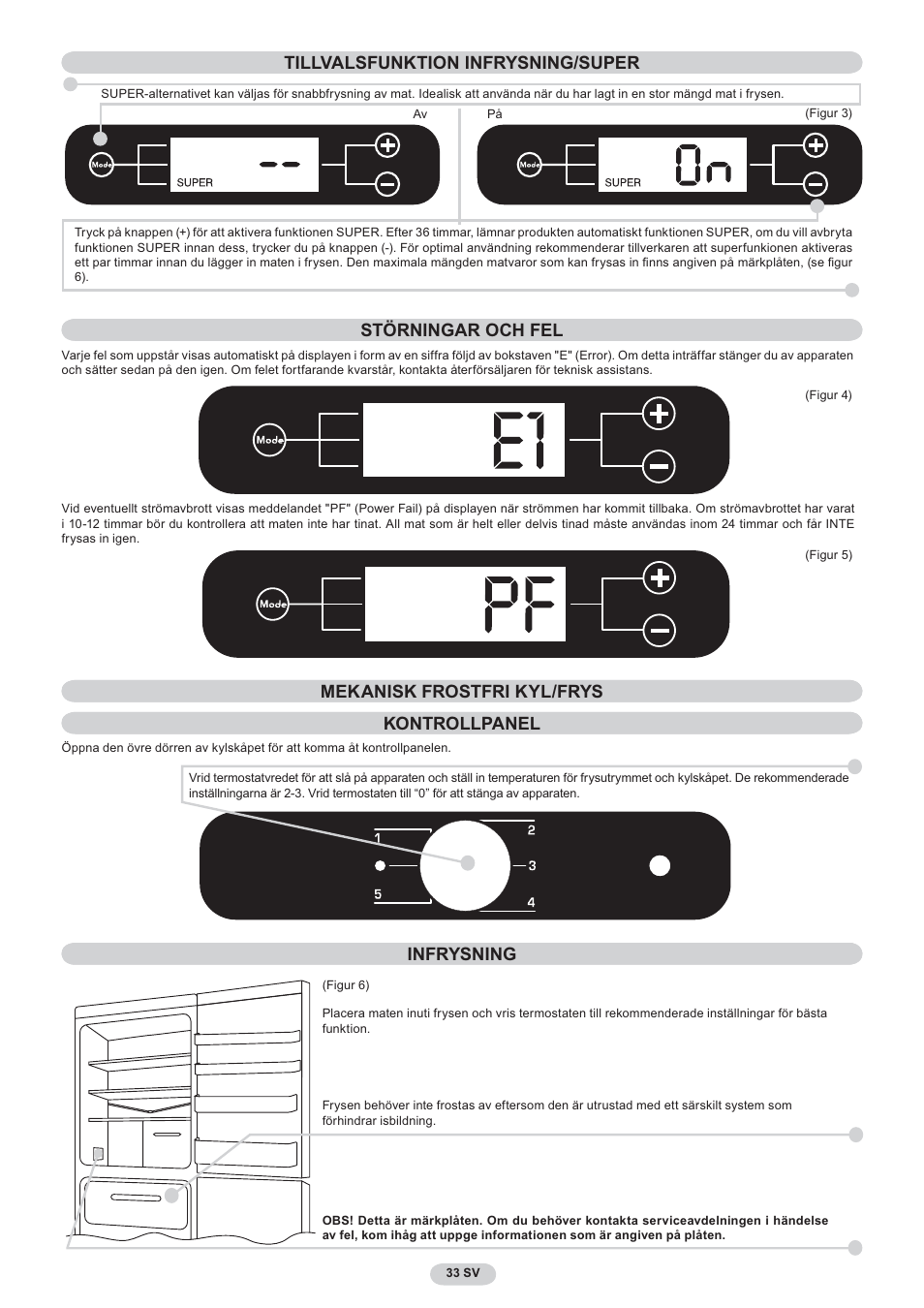Opzione super infrysning | Candy CNF 4055 A User Manual | Page 33 / 44