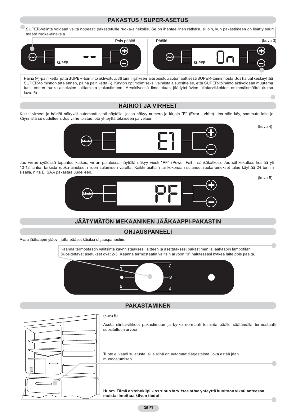 Opzione super pakastaminen | Candy CNF 4055 A User Manual | Page 36 / 44