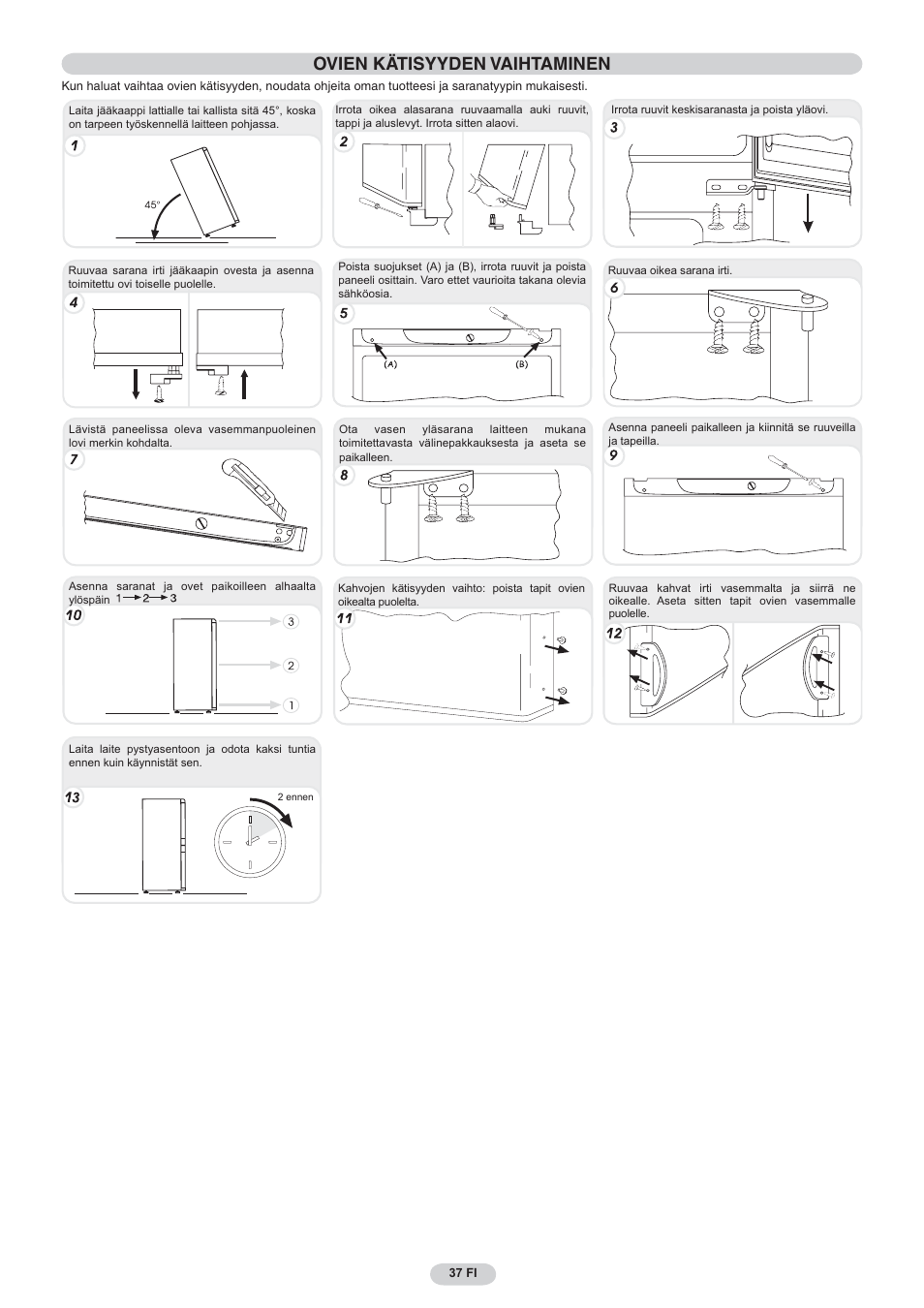 Ovien kätisyyden vaihtaminen | Candy CNF 4055 A User Manual | Page 37 / 44