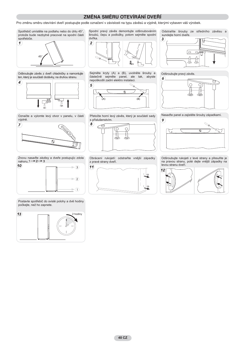 Změna směru otevírání dveří | Candy CNF 4055 A User Manual | Page 40 / 44