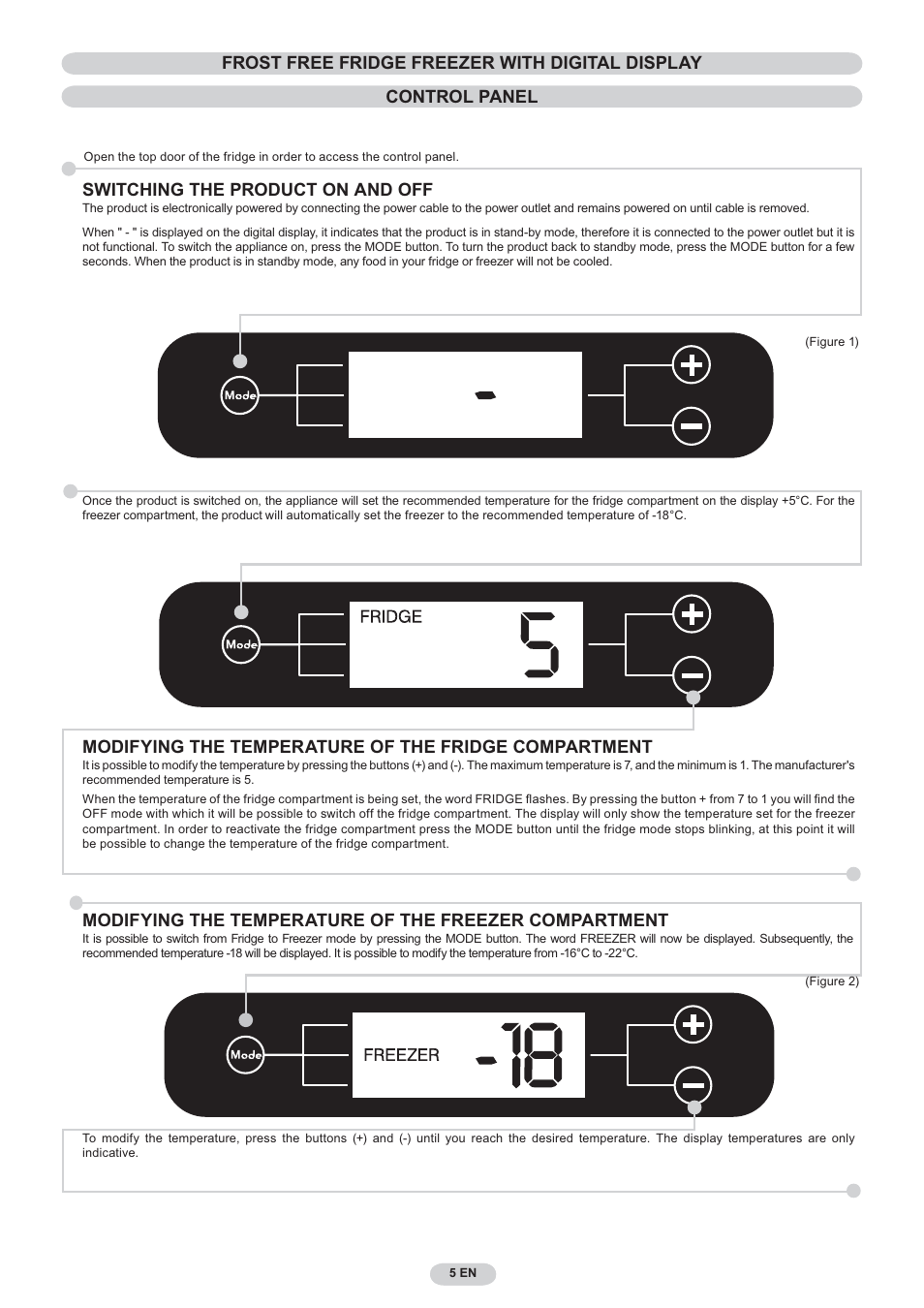 Switching the product on and off | Candy CNF 4055 A User Manual | Page 5 / 44