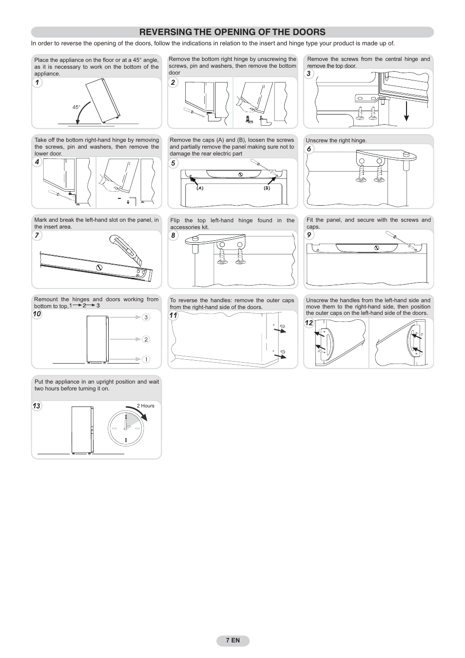 Reversing the opening of the doors | Candy CNF 4055 A User Manual | Page 7 / 44