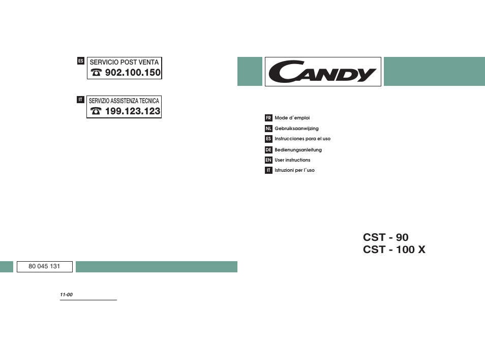 Candy CST 100 X UNI User Manual | Page 24 / 24