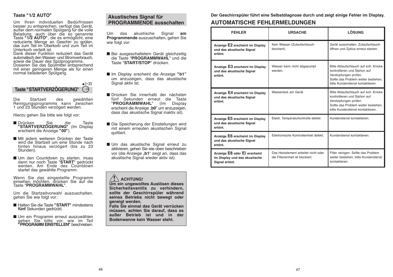 Automatische fehlermeldungen | Candy CDI 5153E10__3-S User Manual | Page 24 / 33