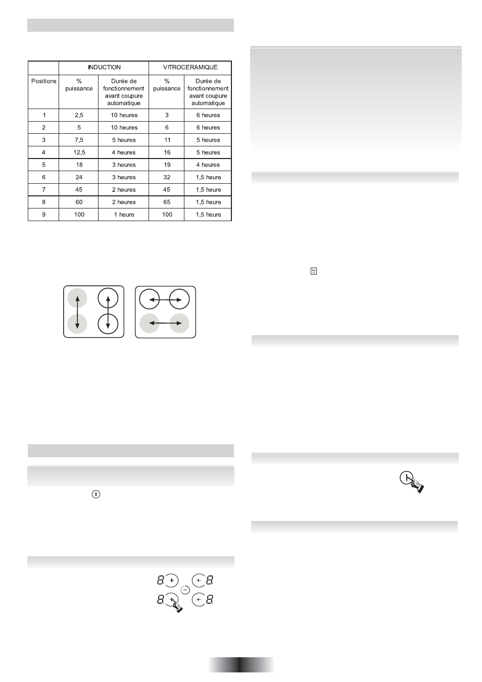 Les differentes positions, Utilisation de la table | Candy PC PVI 740 N User Manual | Page 11 / 32