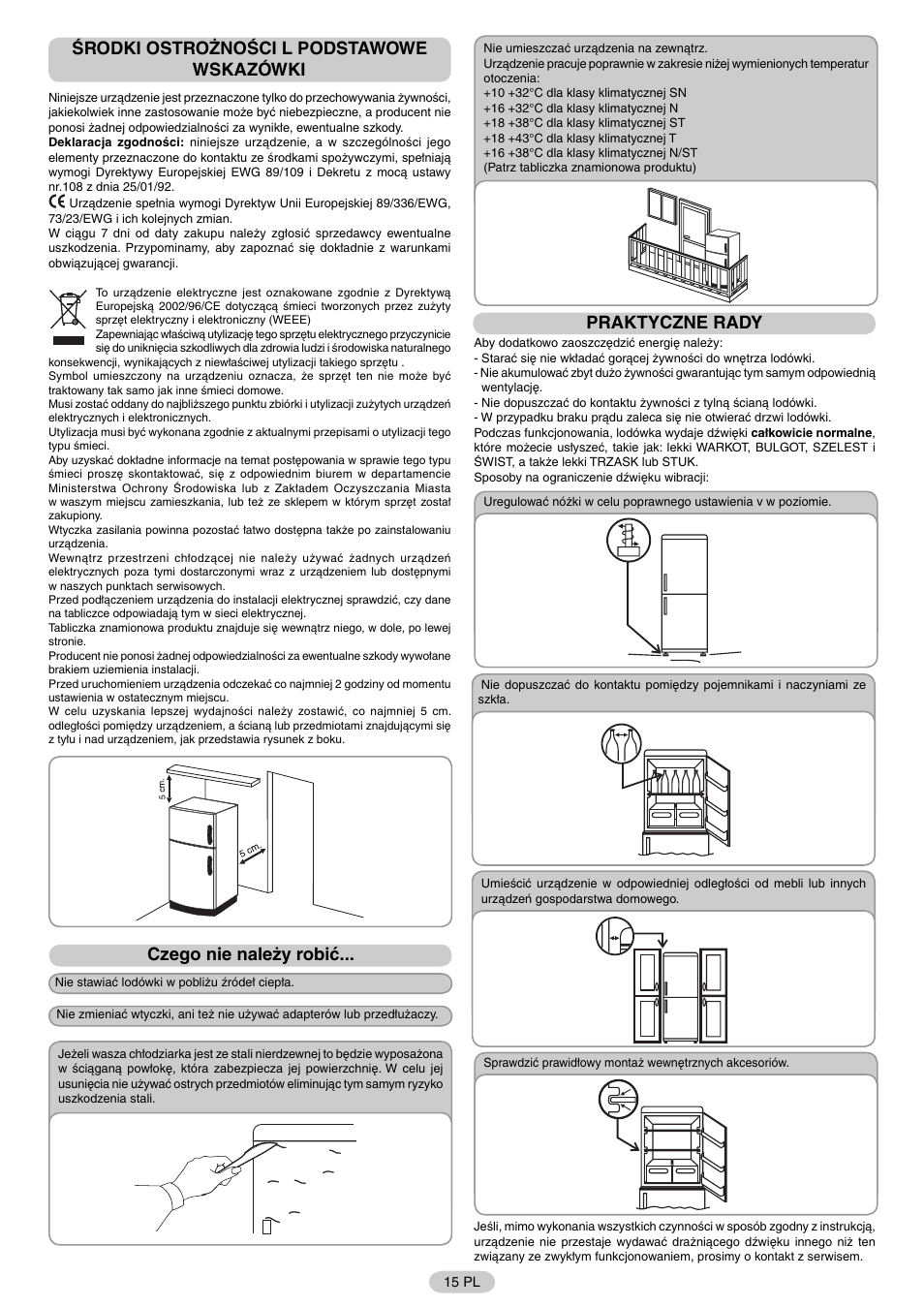 Środki ostrożności l podstawowe wskazówki, Czego nie należy robić, Praktyczne rady | Candy FR CFNF 4589 User Manual | Page 18 / 33
