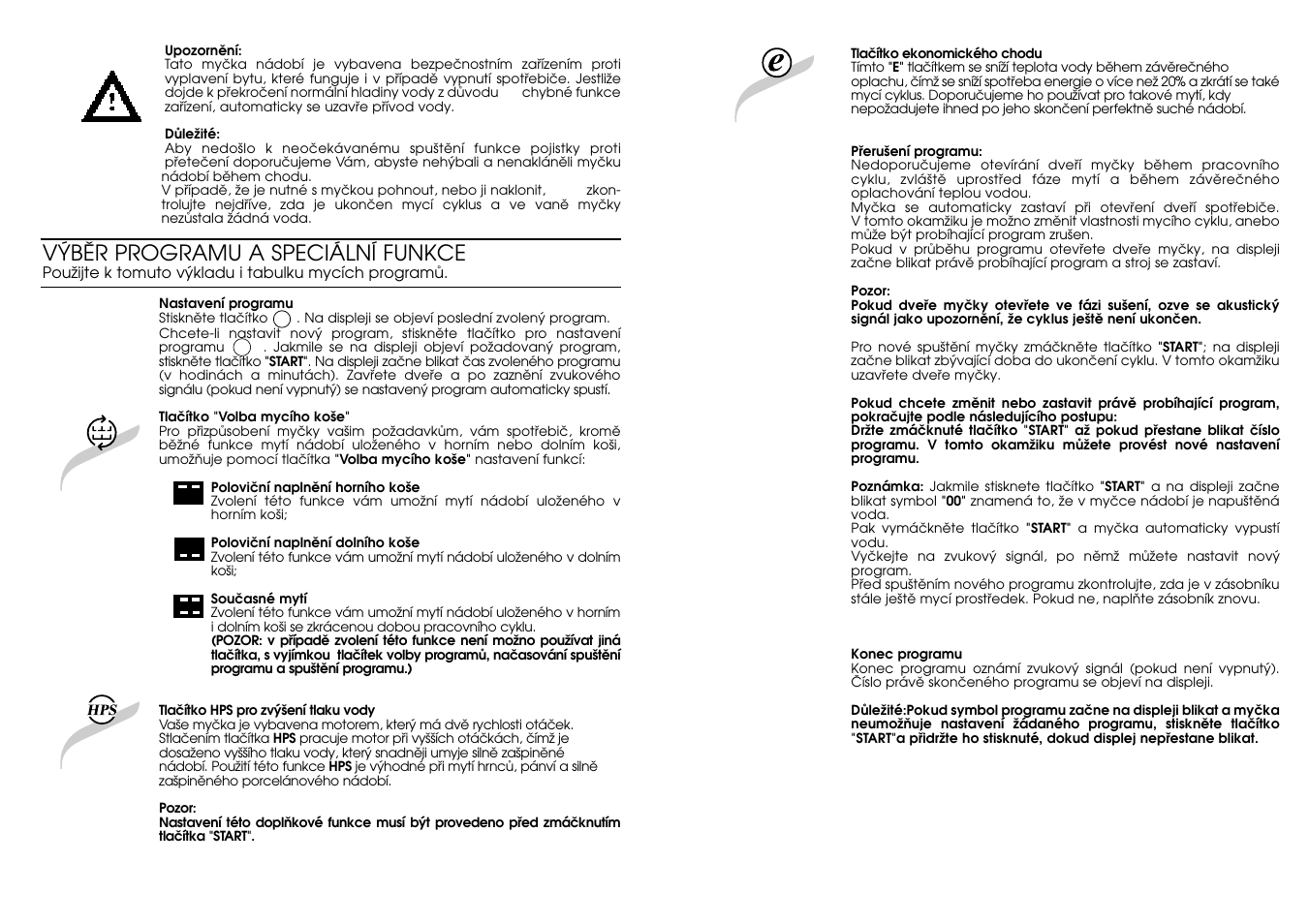 V¯bùr programu a speciální funkce | Candy CD 801 T User Manual | Page 21 / 33