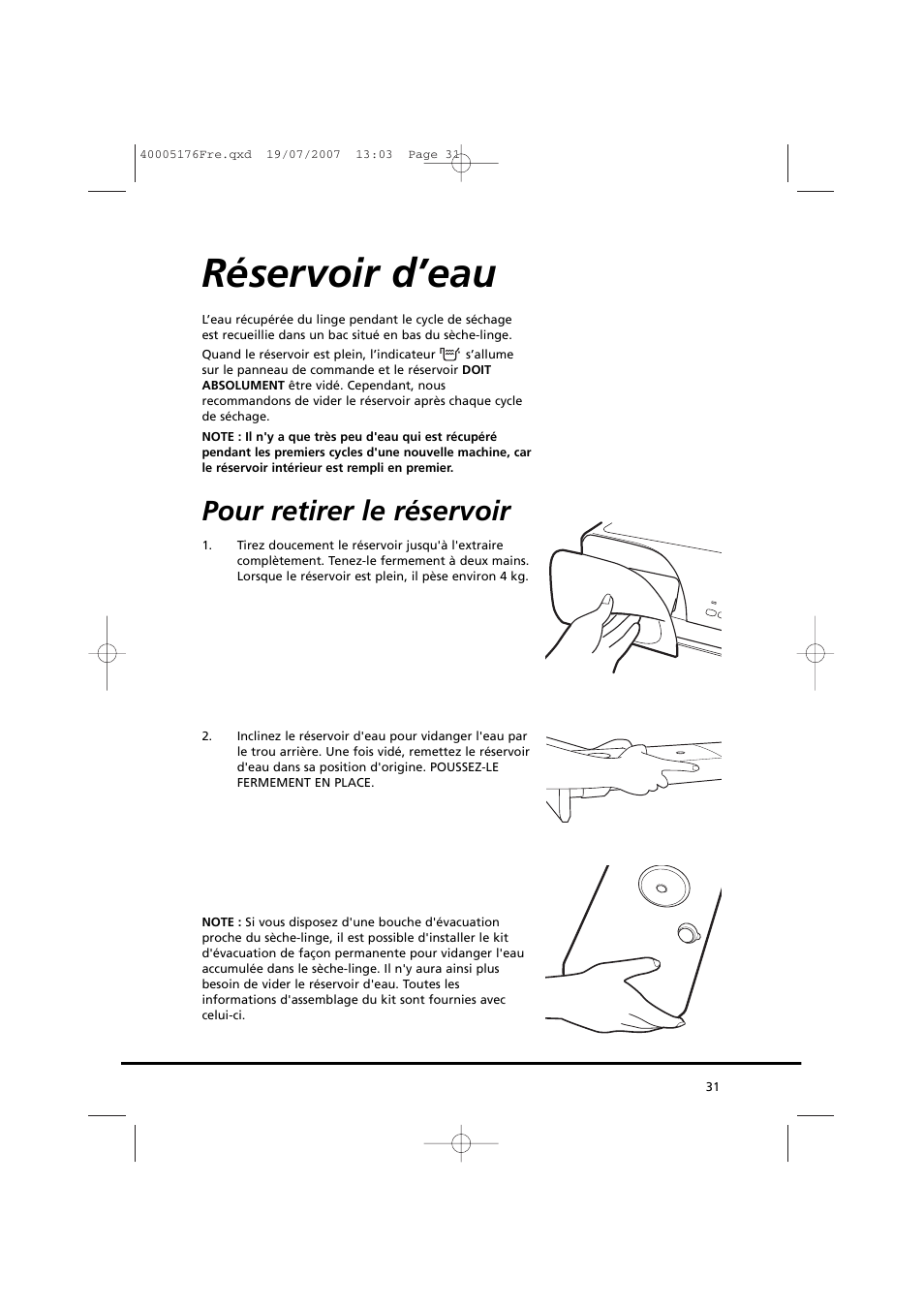 Réservoir d’eau, Pour retirer le réservoir | Candy GO DC 38T-88S User Manual | Page 31 / 74