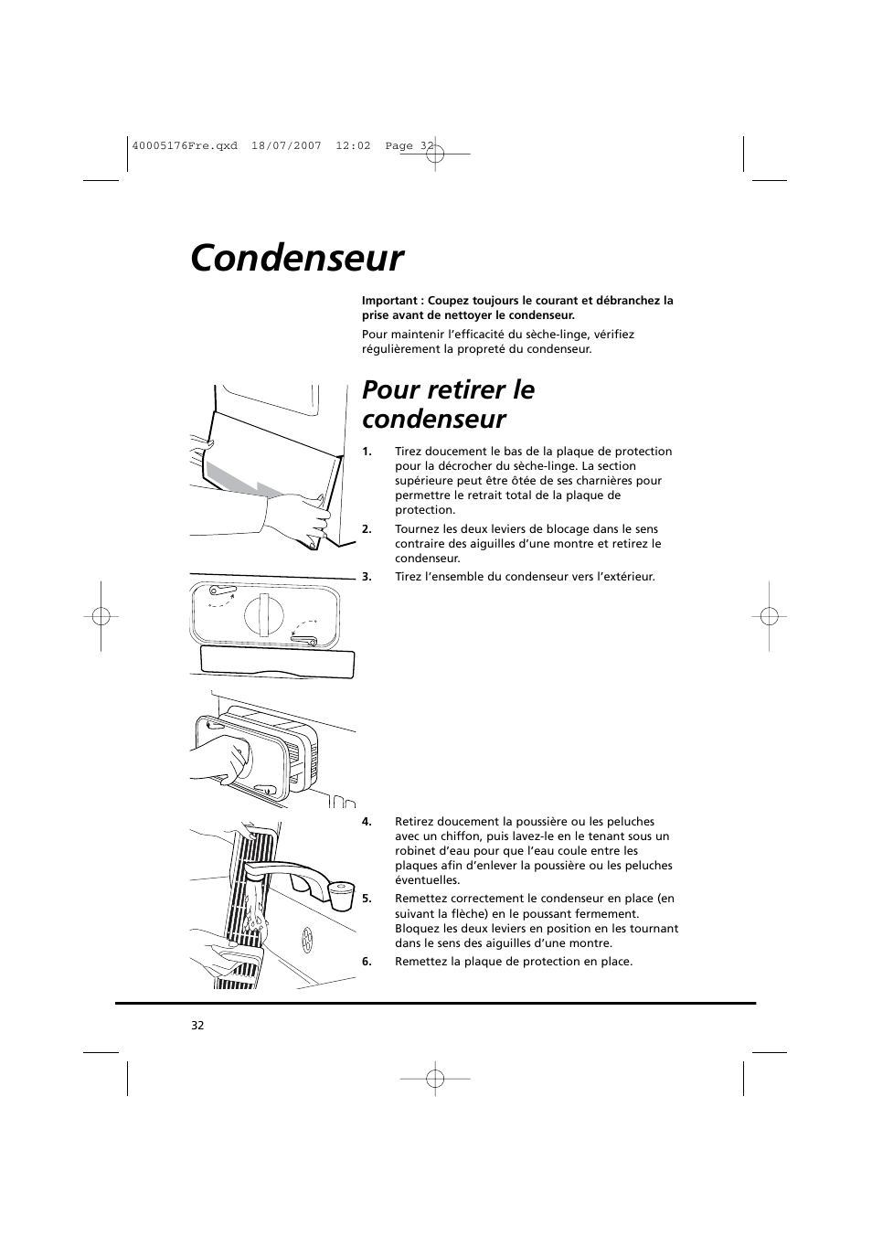 Condenseur, Pour retirer le condenseur | Candy GO DC 38T-88S User Manual | Page 32 / 74