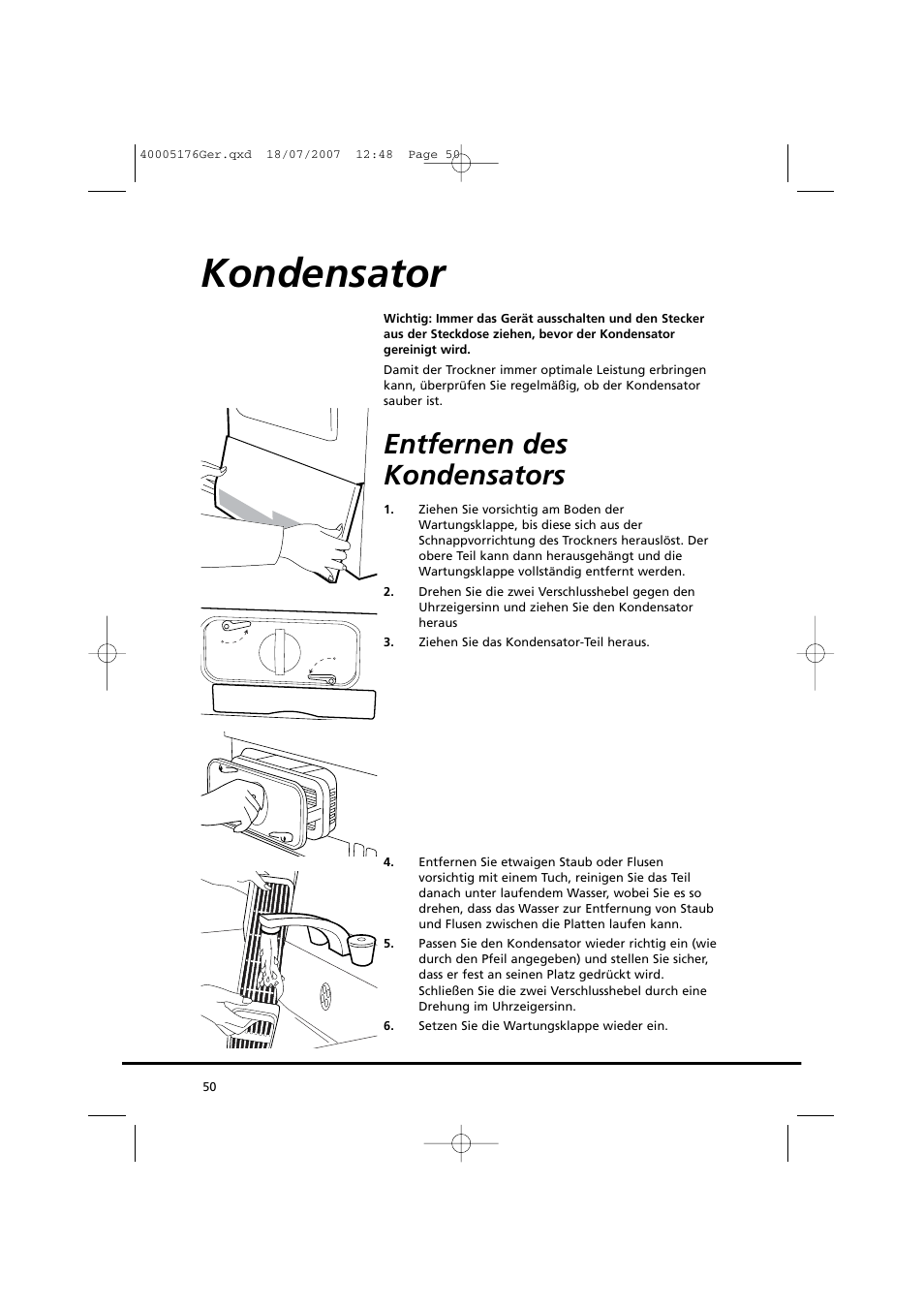 Kondensator, Entfernen des kondensators | Candy GO DC 38T-88S User Manual | Page 50 / 74