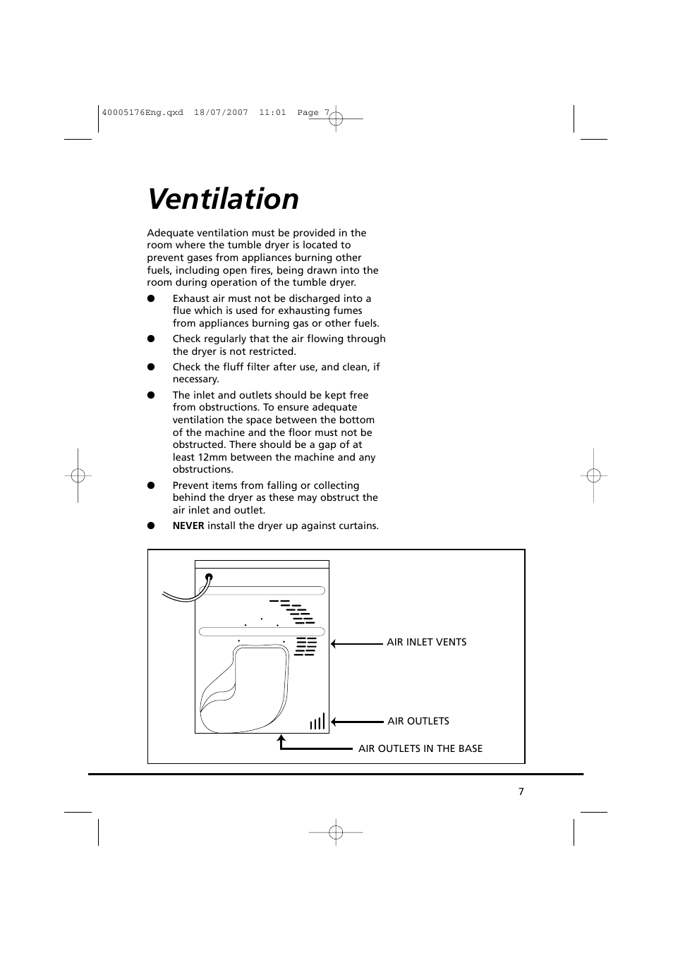 Ventilation | Candy GO DC 38T-88S User Manual | Page 7 / 74