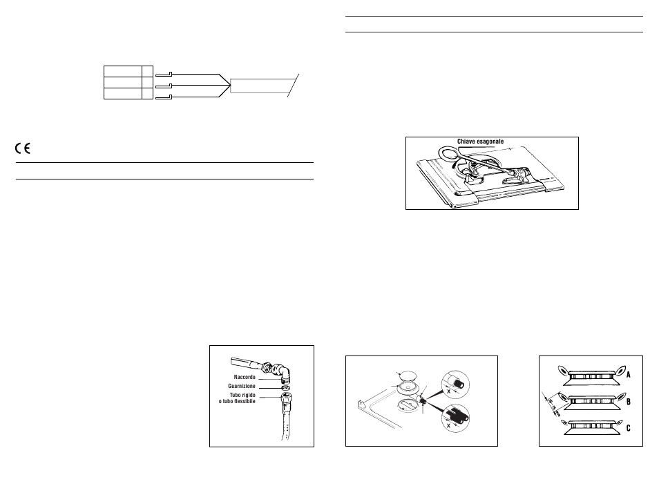 Regolazione bruciatori, Adattamento ai diversi tipi di gas, Allacciamento (parte a gas) | Carburazione delle fiamme | Candy P 900__1 X User Manual | Page 3 / 31