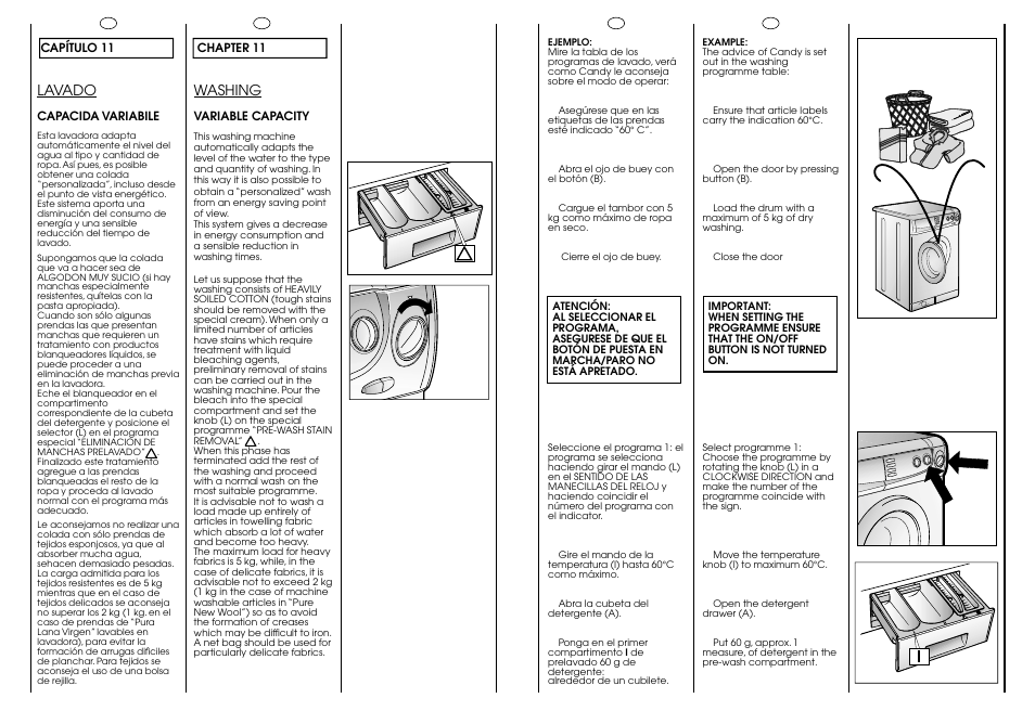 60° c 5 kg max, Lavado, Washing | Candy CB 63 TR User Manual | Page 13 / 17