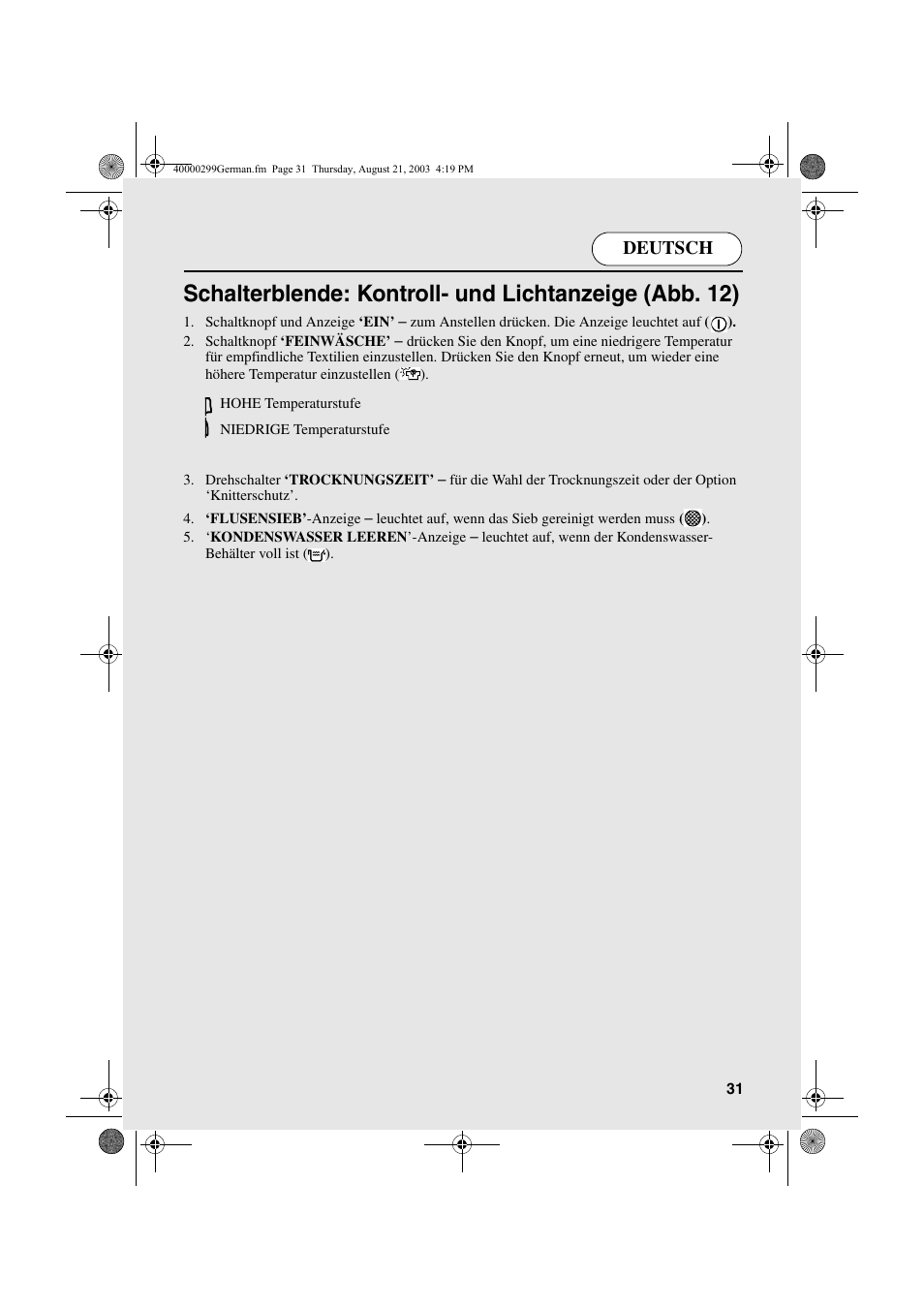 Deutsch | Candy AB CDC 266 X CH User Manual | Page 31 / 48
