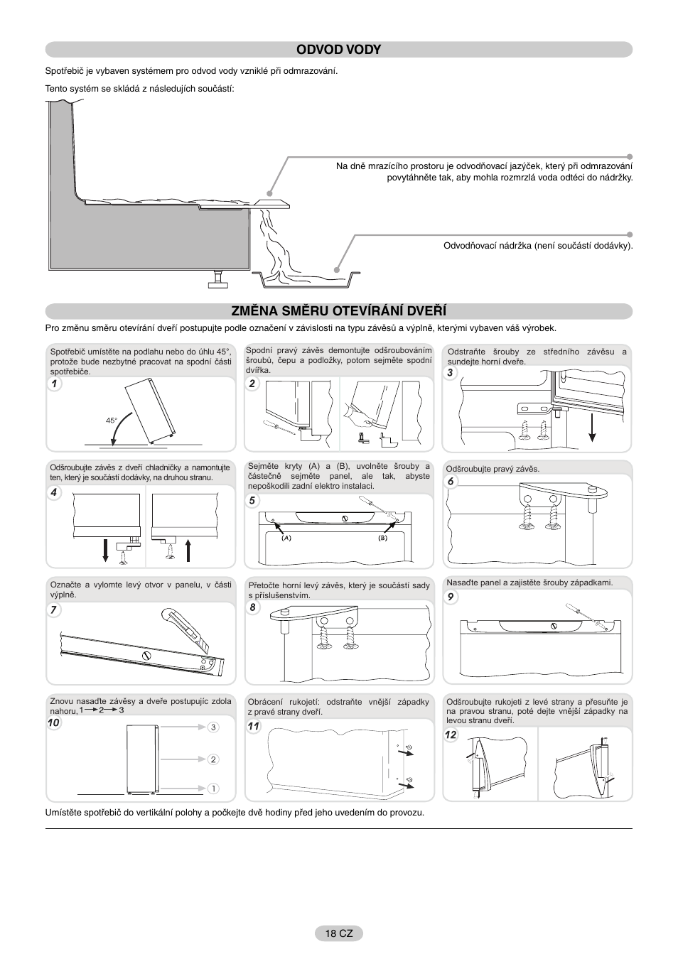 Odvod vody, Změna směru otevírání dveří | Candy FR CFM 3660 E User Manual | Page 19 / 32