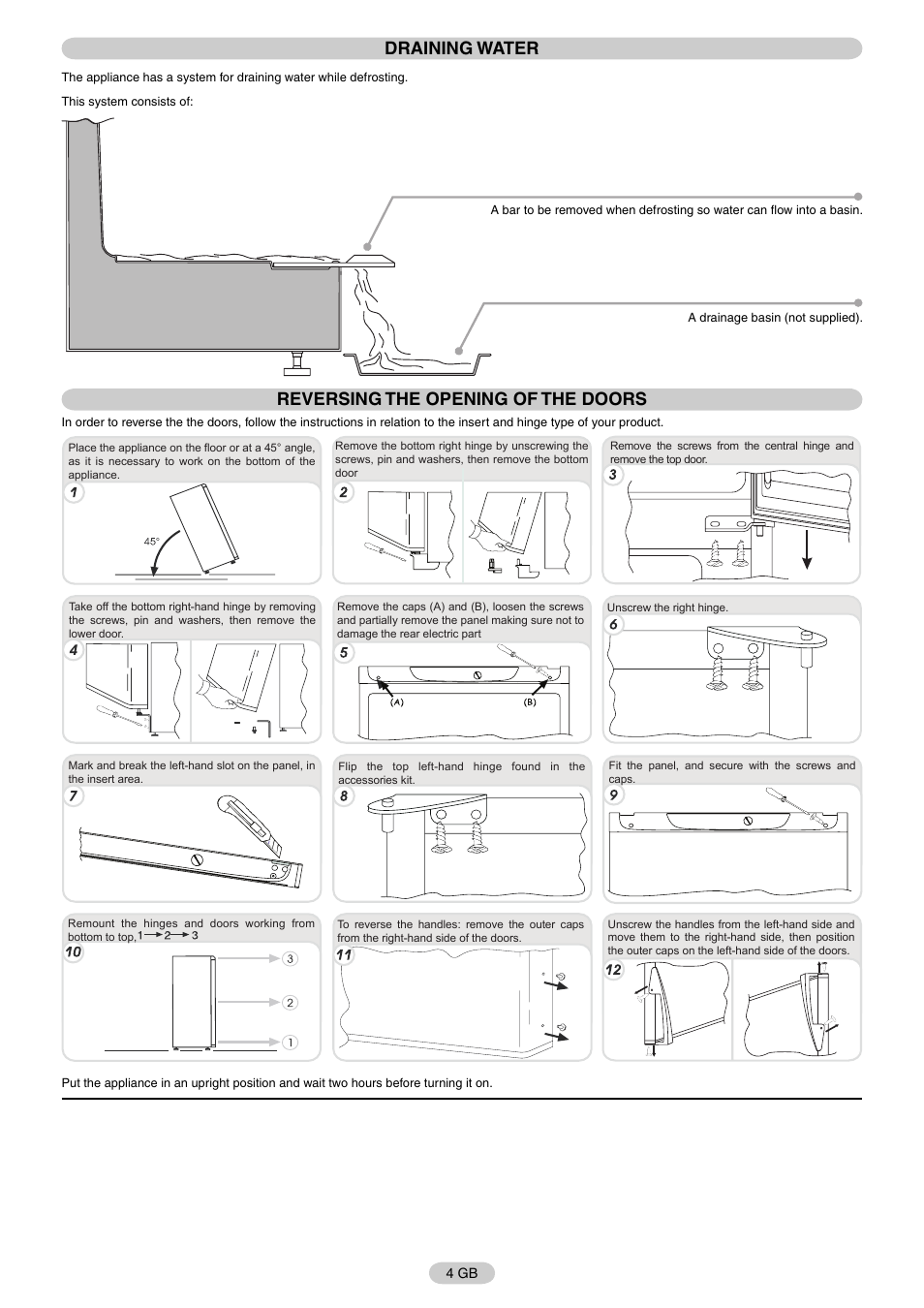 Draining water, Reversing the opening of the doors | Candy FR CFM 3660 E User Manual | Page 5 / 32