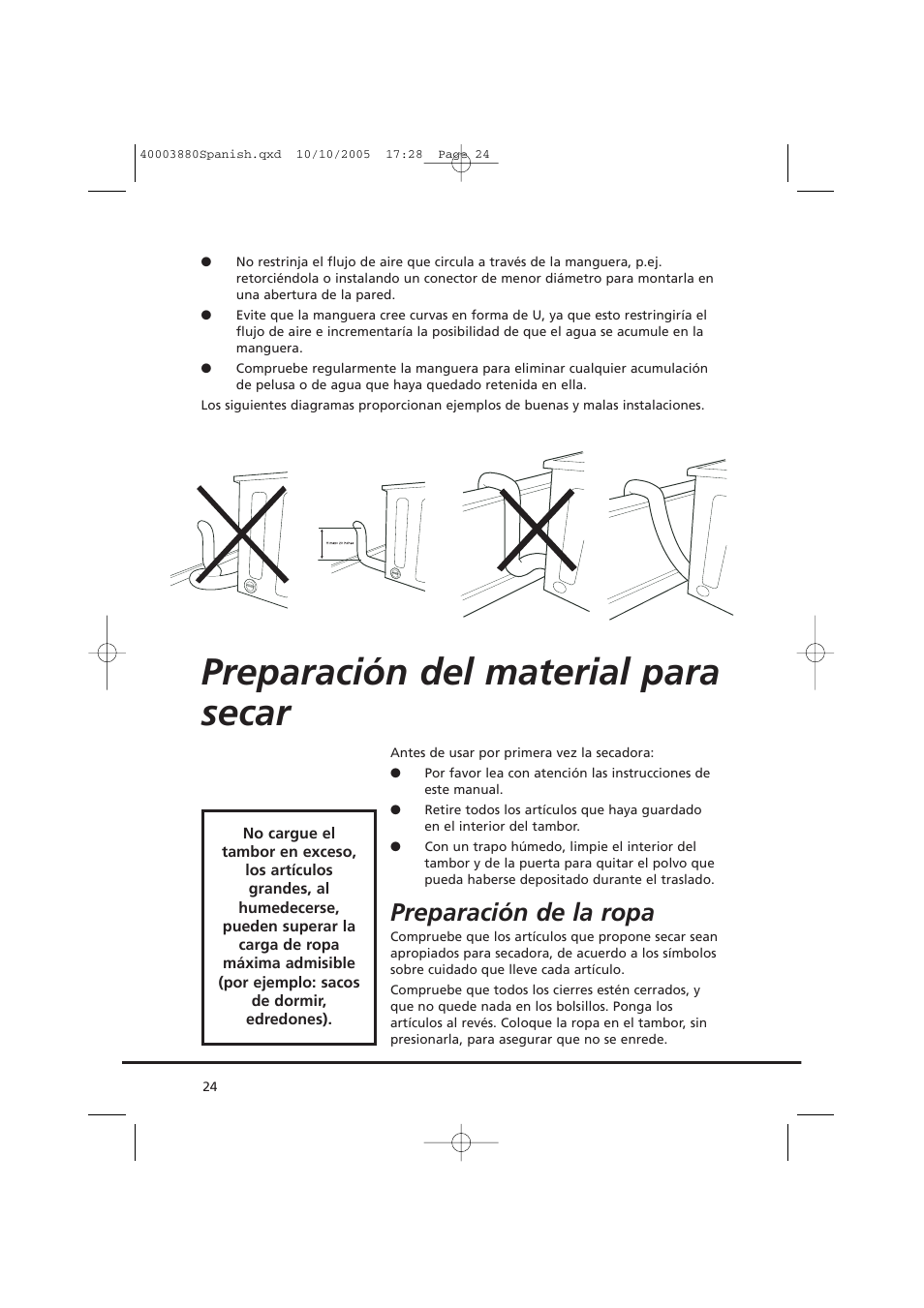 Preparación del material para secar, Preparación de la ropa | Candy AB CV1 66-37 User Manual | Page 24 / 36