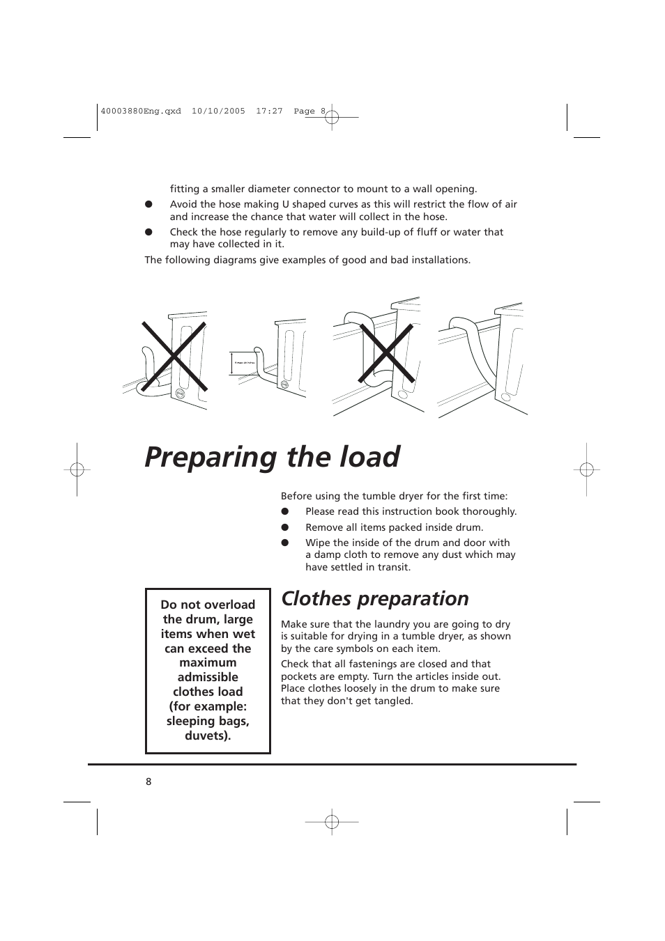 Preparing the load, Clothes preparation | Candy AB CV1 66-37 User Manual | Page 8 / 36