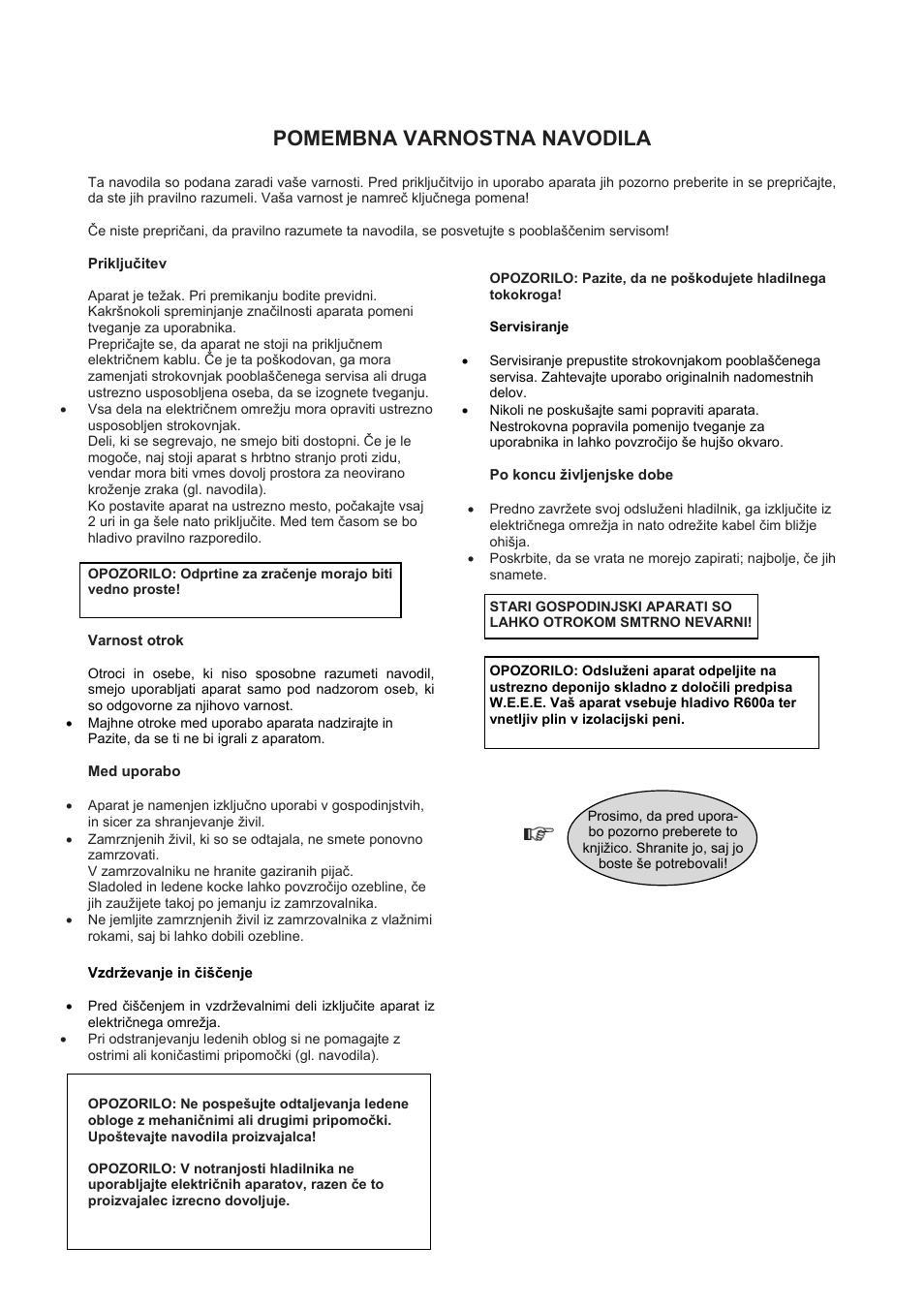 Pomembna varnostna navodila | Candy CFLE 5485 S User Manual | Page 104 / 133