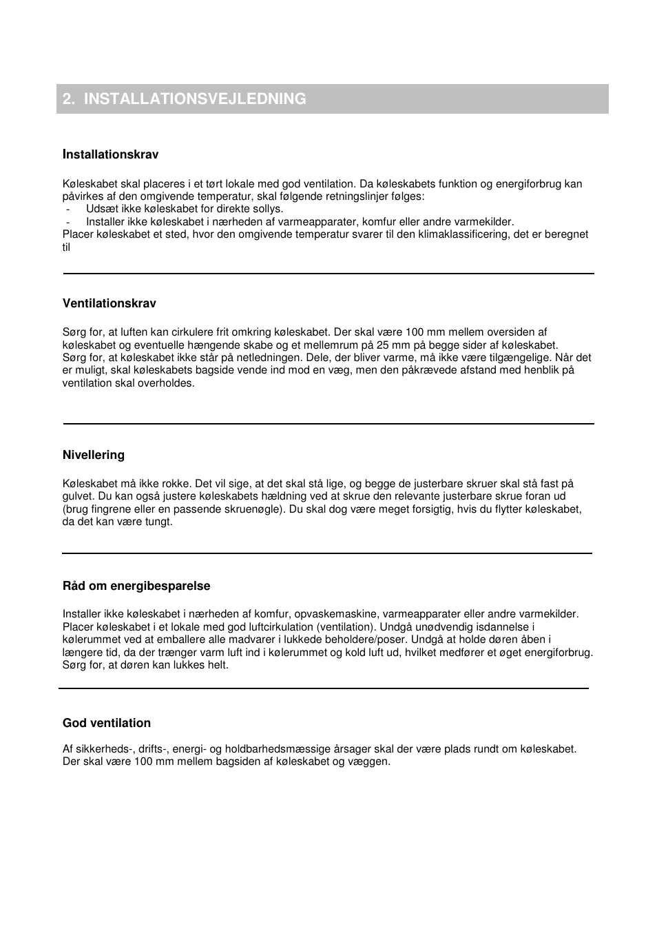 Installationsvejledning | Candy CFLE 5485 S User Manual | Page 50 / 133