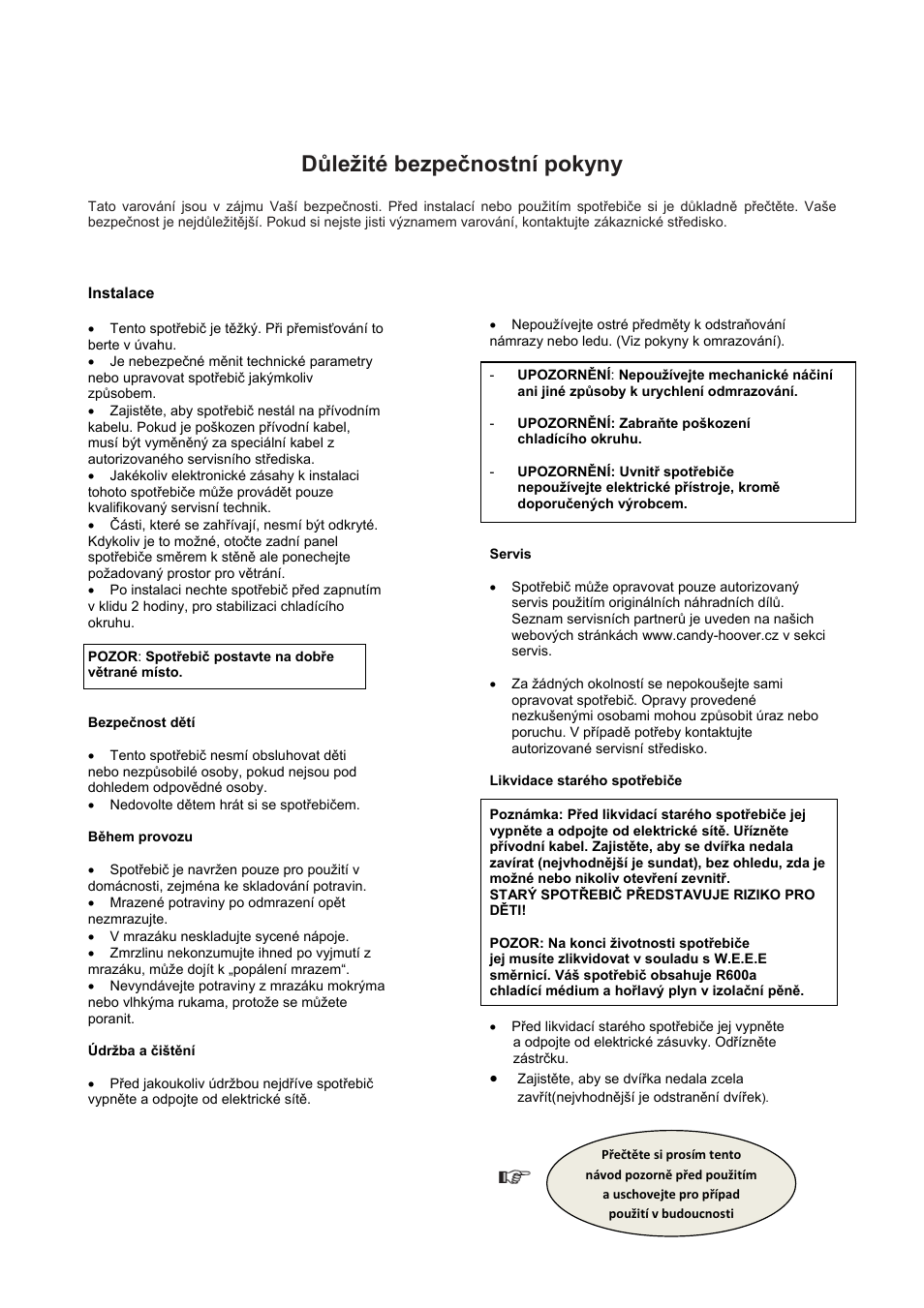Důležité bezpečnostní pokyny | Candy CFLE 5485 S User Manual | Page 87 / 133
