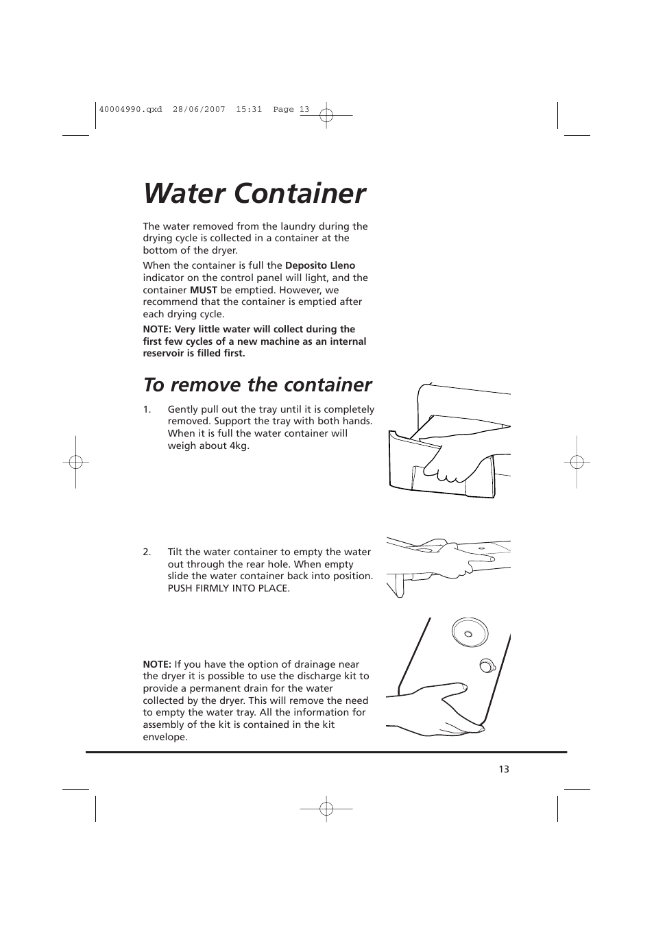 Water container | Candy GO DC 78-37 User Manual | Page 13 / 40
