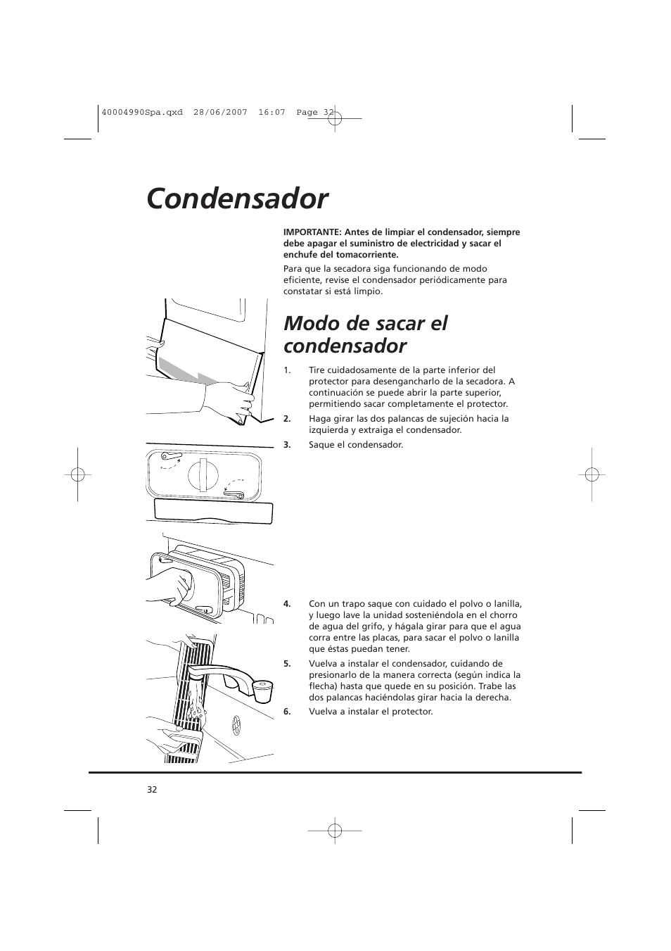 Condensador, Modo de sacar el condensador | Candy GO DC 78-37 User Manual | Page 32 / 40