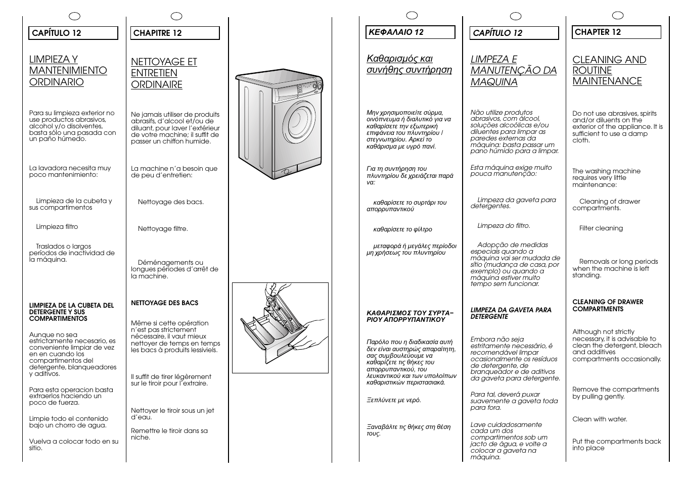 Cleaning and routine maintenance, Limpieza y mantenimiento ordinario, Limpeza e manutenção da maquina | Nettoyage et entretien ordinaire | Candy CBL 65.6 SY User Manual | Page 31 / 37