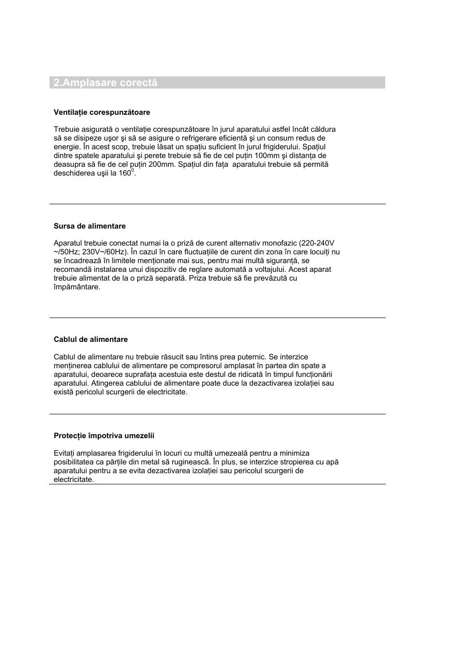 Amplasare corectă | Candy CFL 2350 E User Manual | Page 104 / 140