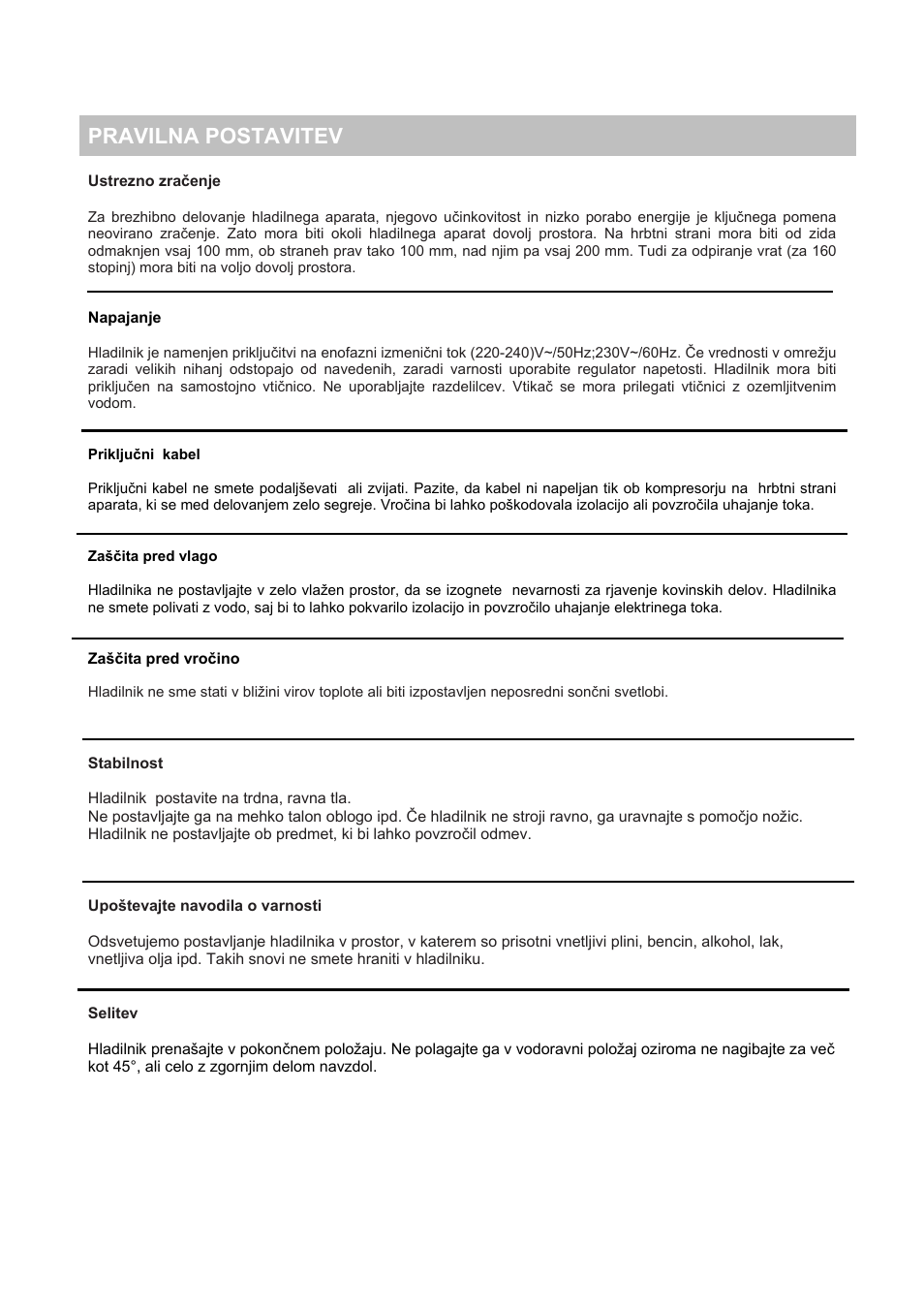 Pravilna postavitev | Candy CFL 2350 E User Manual | Page 121 / 140