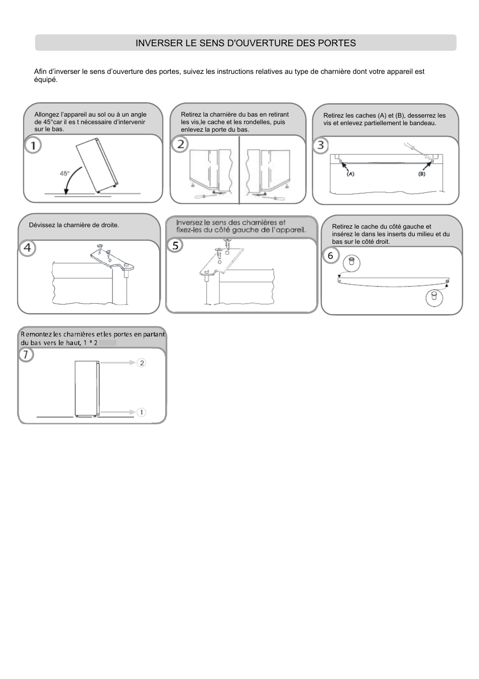 Inverser le sens d'ouverture des portes | Candy CFL 2350 E User Manual | Page 16 / 140