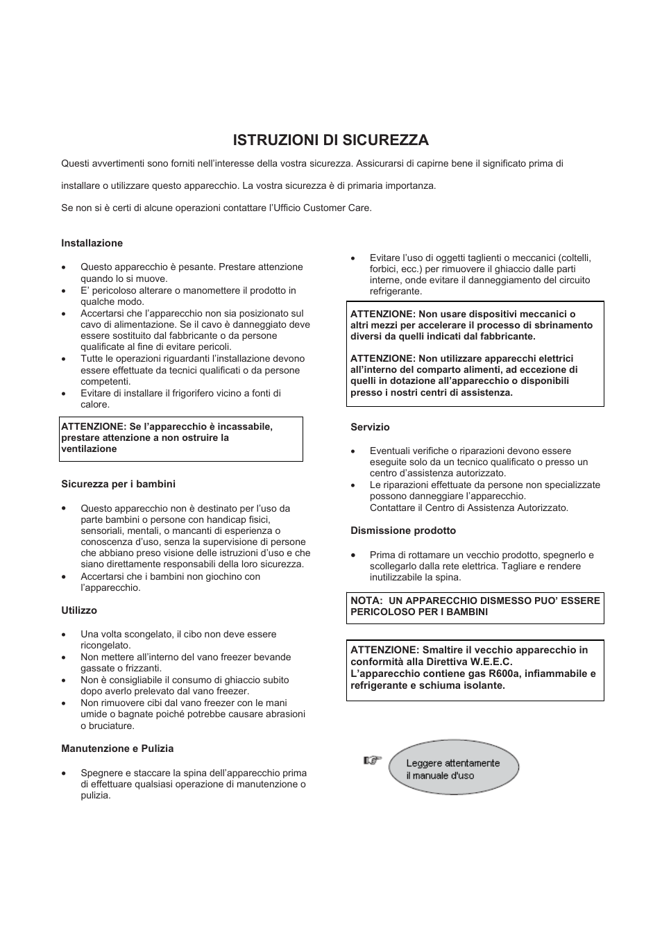 Istruzioni di sicurezza | Candy CFL 2350 E User Manual | Page 18 / 140