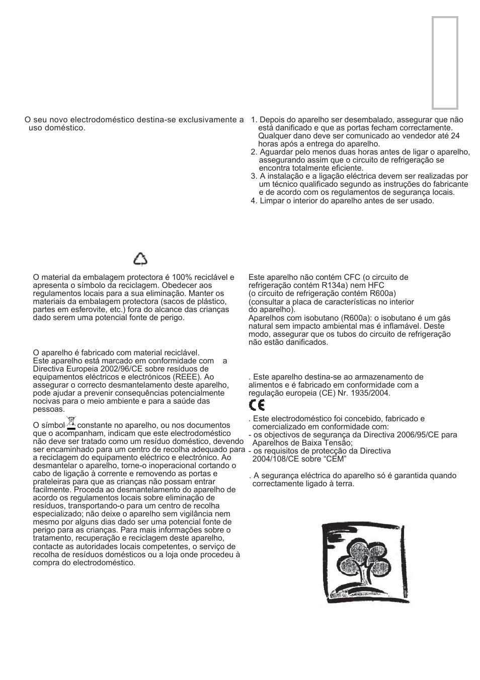 Antes de utilizar o aparelho | Candy CFL 2350 E User Manual | Page 40 / 140